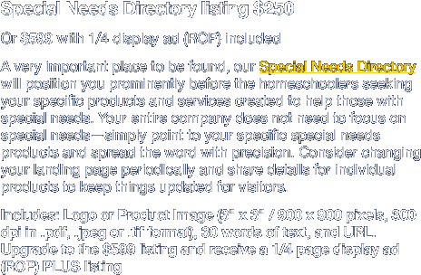 Special Needs Directory listing $250